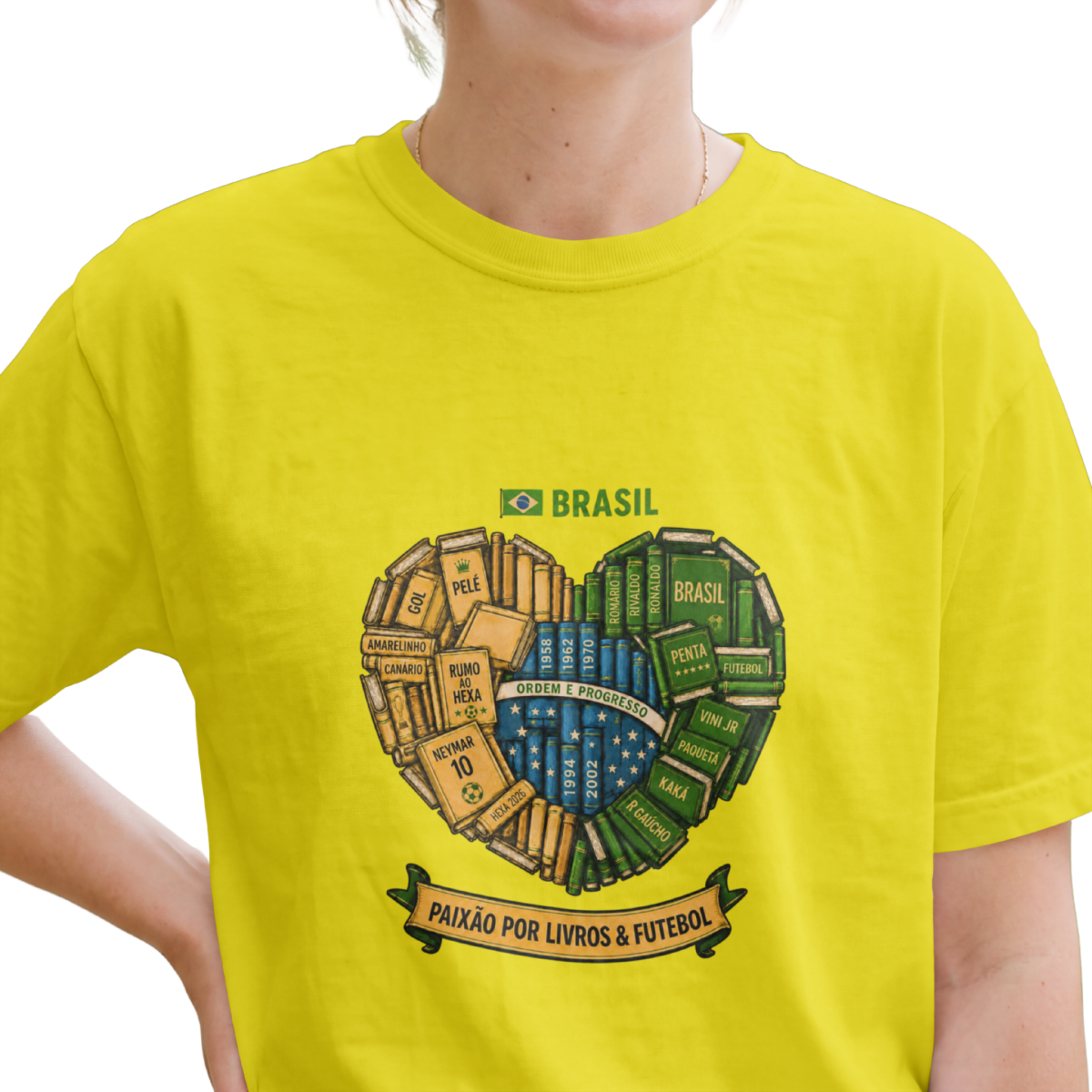 Camiseta Brasil Paixão por Livros & Futebol | Armário Nerd