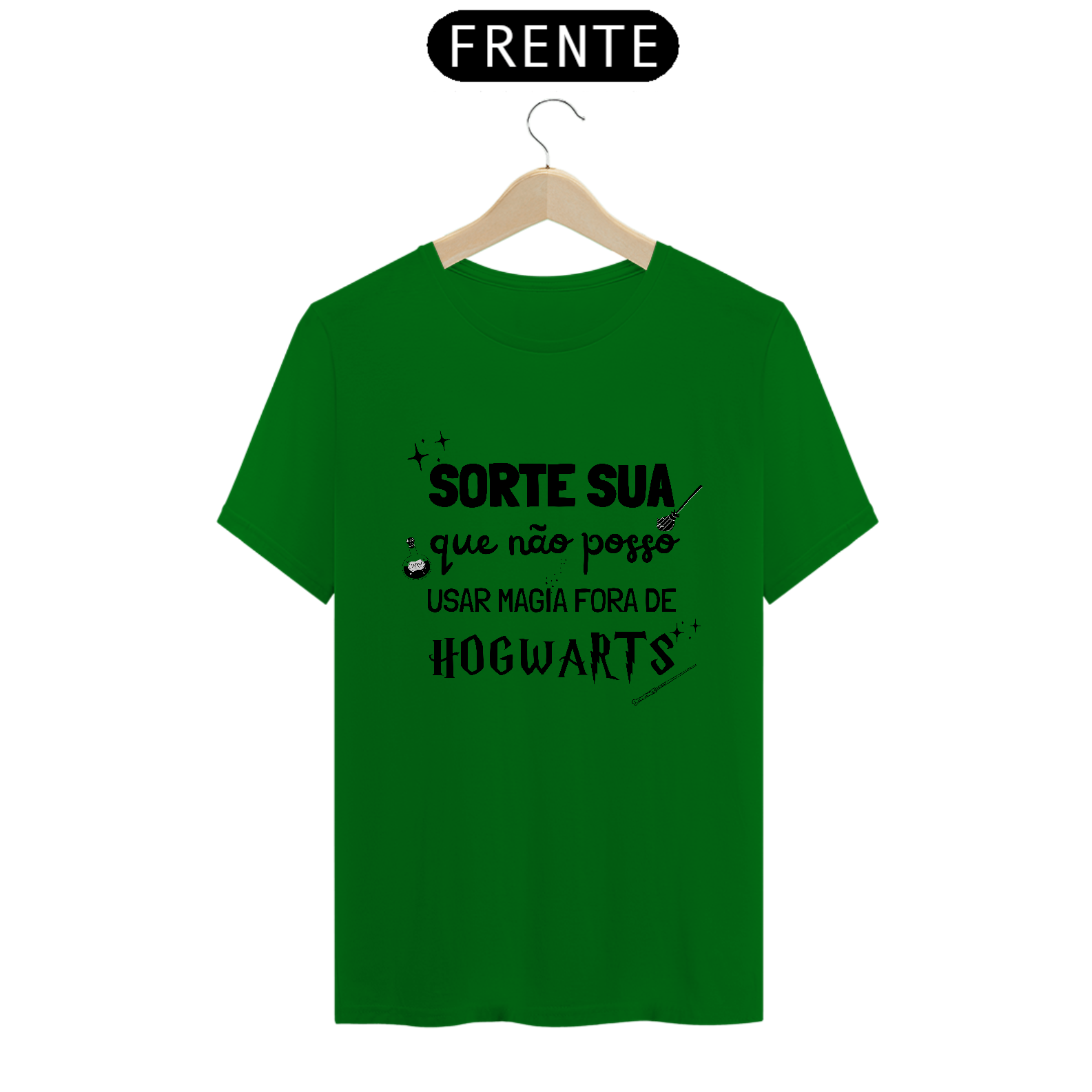 Camiseta "Sorte Que Não Posso Usar Magia Fora de Hogwarts"