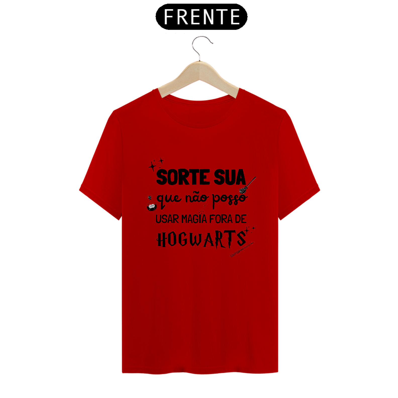 Camiseta "Sorte Que Não Posso Usar Magia Fora de Hogwarts"