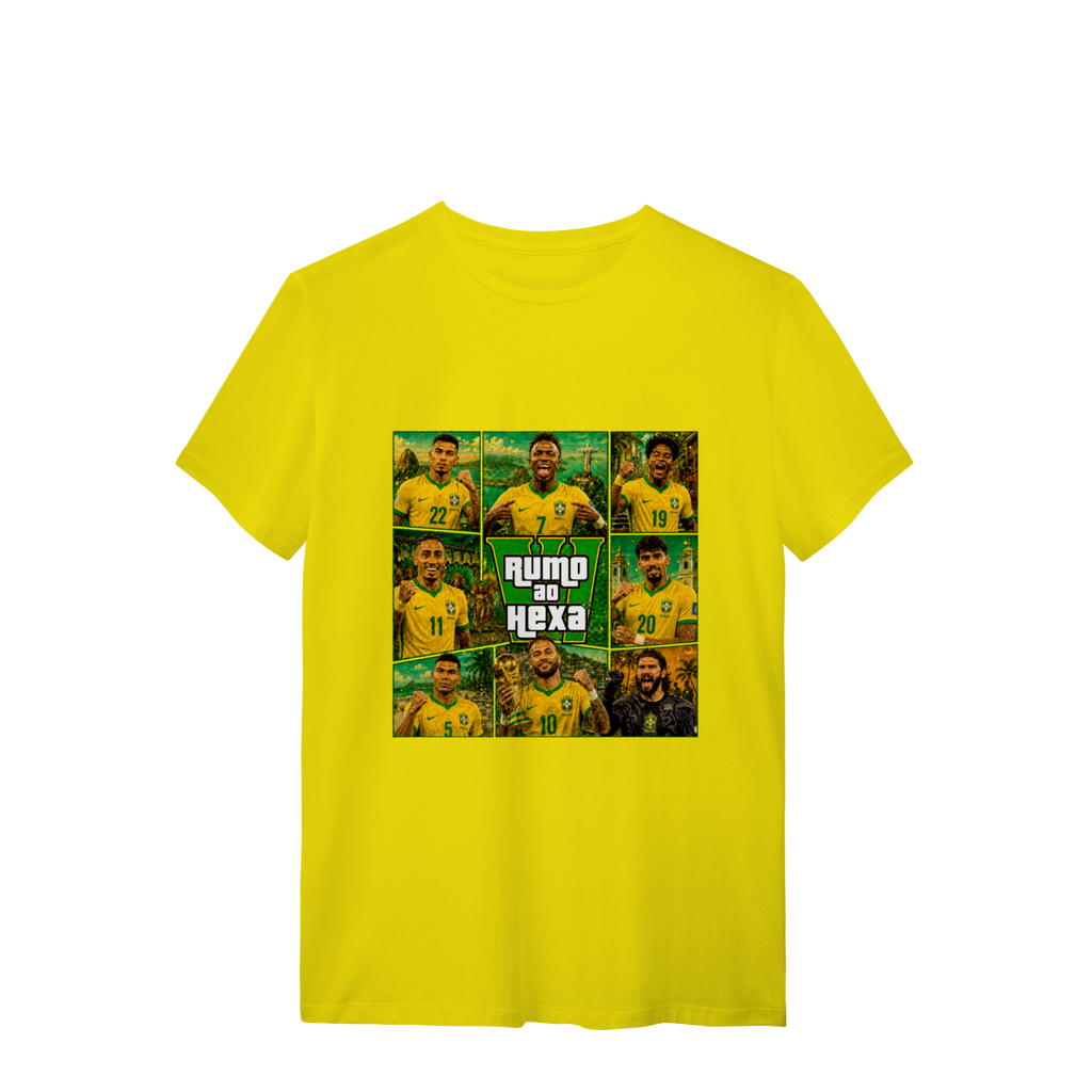 Camiseta Brasil Rumo ao Hexa – Coleção Inspiração GTA | Armário Nerd