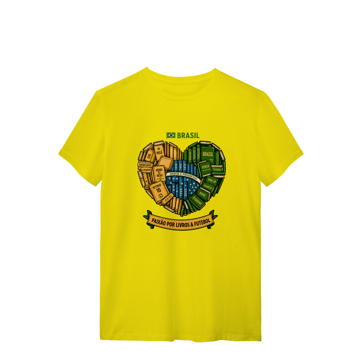 Camiseta Brasil Paixão por Livros & Futebol | Armário Nerd