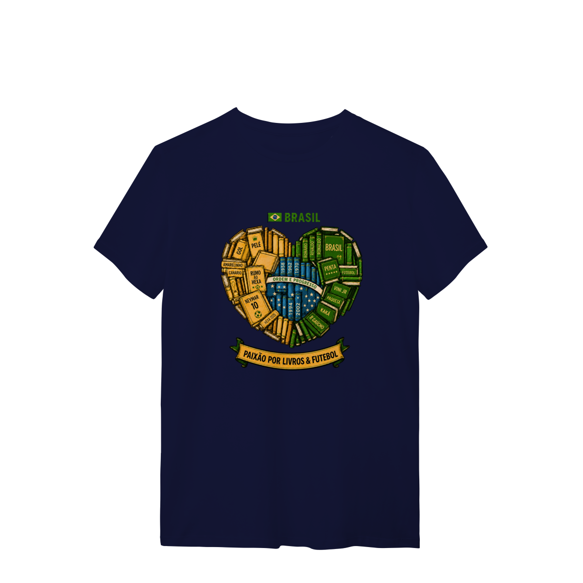 Camiseta Brasil Paixão por Livros & Futebol | Armário Nerd