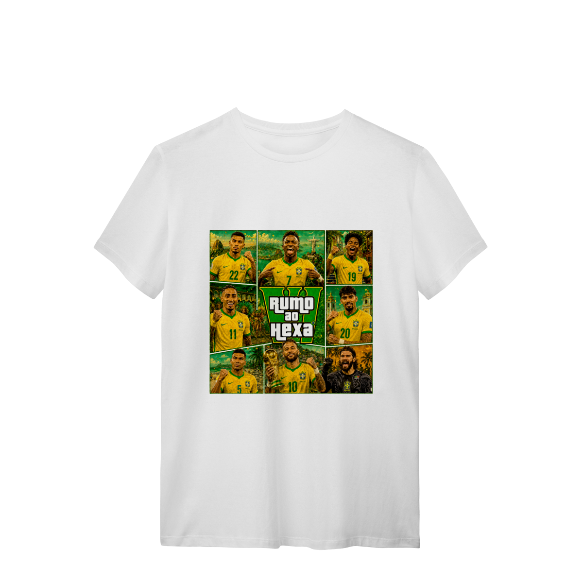 Camiseta Brasil Rumo ao Hexa – Coleção Inspiração GTA | Armário Nerd