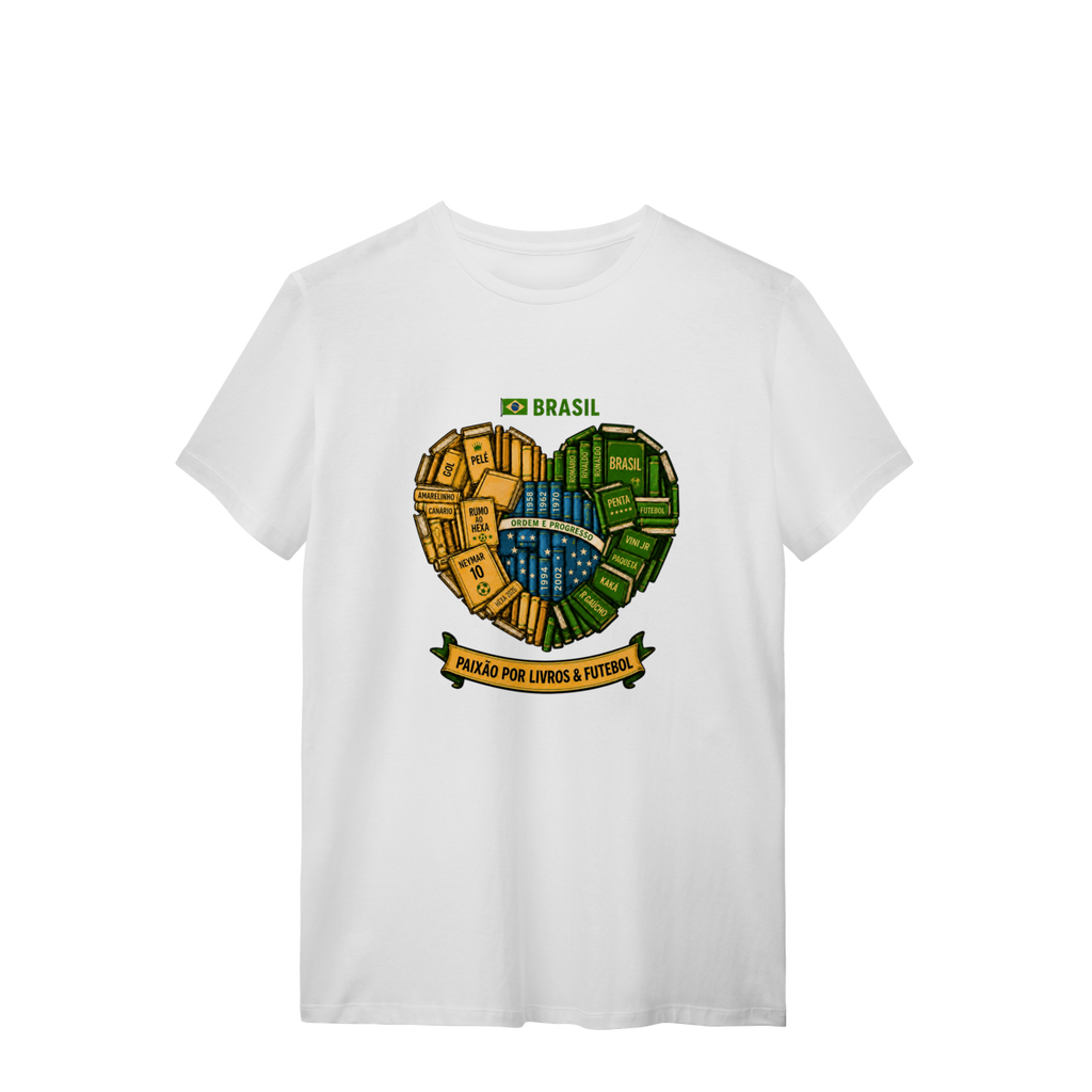 Camiseta Brasil Paixão por Livros & Futebol | Armário Nerd