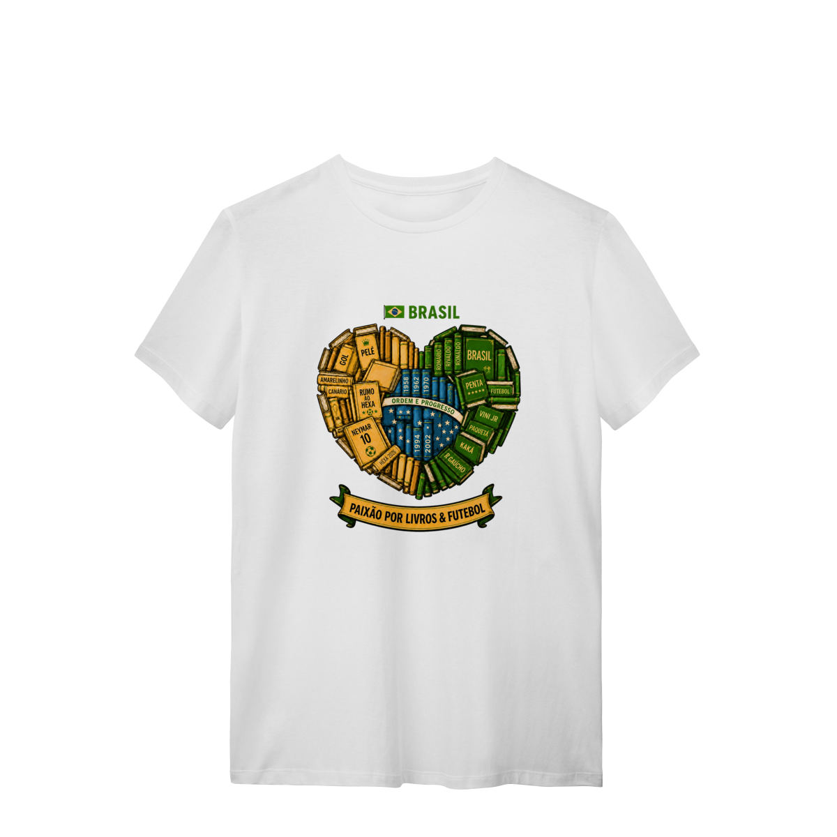 Camiseta Brasil Paixão por Livros & Futebol | Armário Nerd