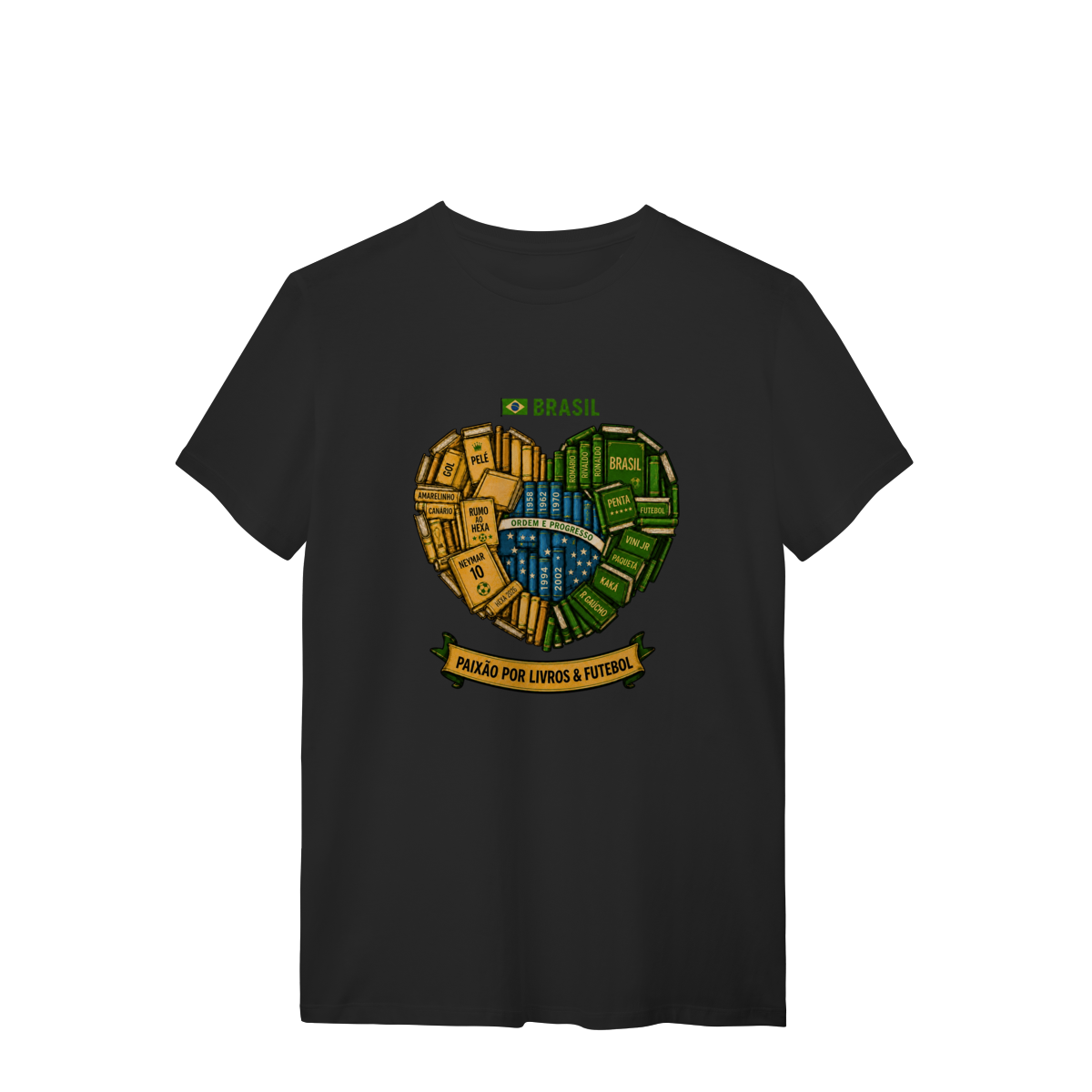 Camiseta Brasil Paixão por Livros & Futebol | Armário Nerd